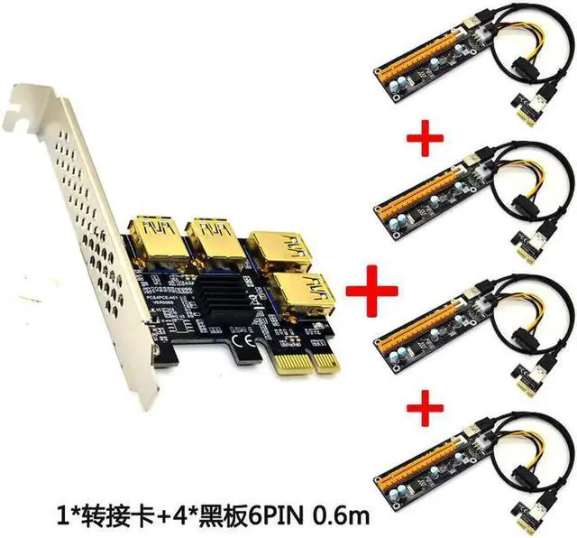 Main image of 4 Ports PCIe Riser Adapter Board PCI-E 1x to 4 USB 3.0 PCI-E Rabbet GPU Riser Extender&6PIN Extension cord 16X Externa