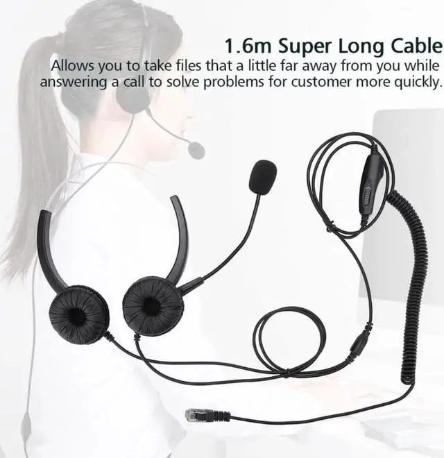 Alt view image 4 of 6 - Aomoproing Crystal headsets Earpiece RJ9 Call Center Headset Noise Cancelling Call Center Headphones with Comfortable Wear 2018 style