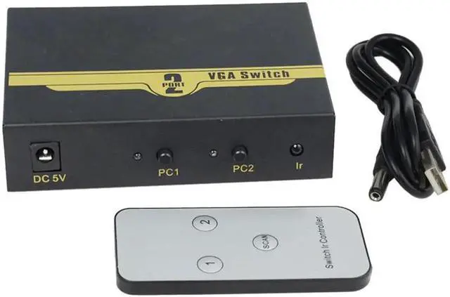 Alt view image 6 of 6 - 2 Port VGA Switch Splitter 2 In 1 Out Video Computer Host Monitor Converter Shared Remote Control Switcher