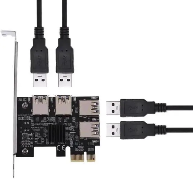 Alt view image 2 of 6 - 4 Port USB3.0 Riser Card Gold PCI-E 1 to 4 PCI Express 16X Slot External Adapter PCIe Multiplier Card+ 4pcs 6pin molex Riser set