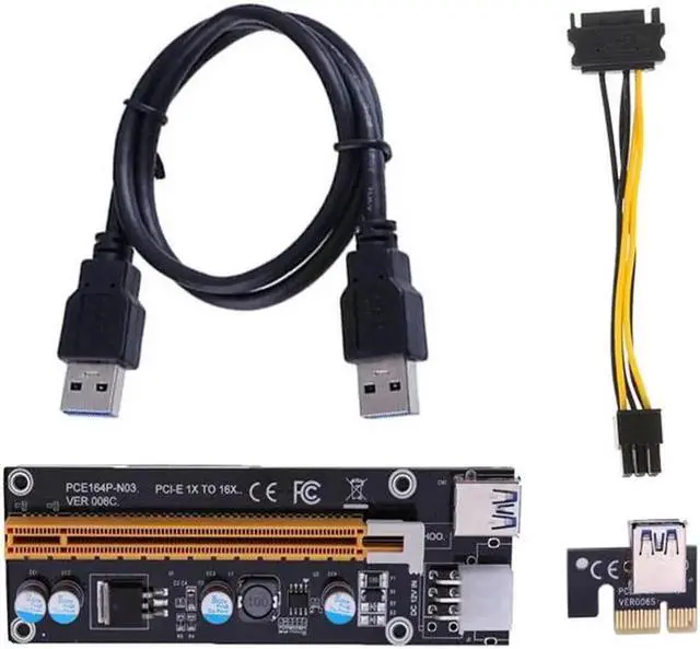 Alt view image 4 of 6 - 4 Port USB3.0 Riser Card Gold PCI-E 1 to 4 PCI Express 16X Slot External Adapter PCIe Multiplier Card+ 4pcs 6pin molex Riser set