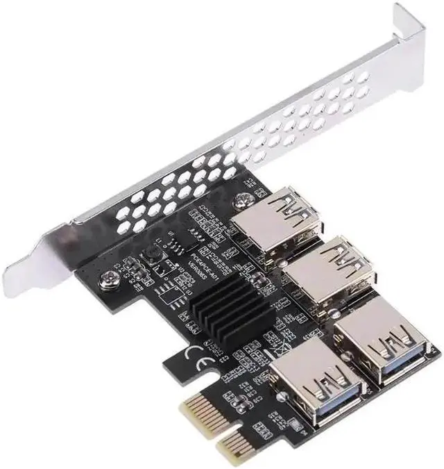 Alt view image 5 of 6 - 4 Port USB3.0 Riser Card Gold PCI-E 1 to 4 PCI Express 16X Slot External Adapter PCIe Multiplier Card+ 4pcs 6pin molex Riser set