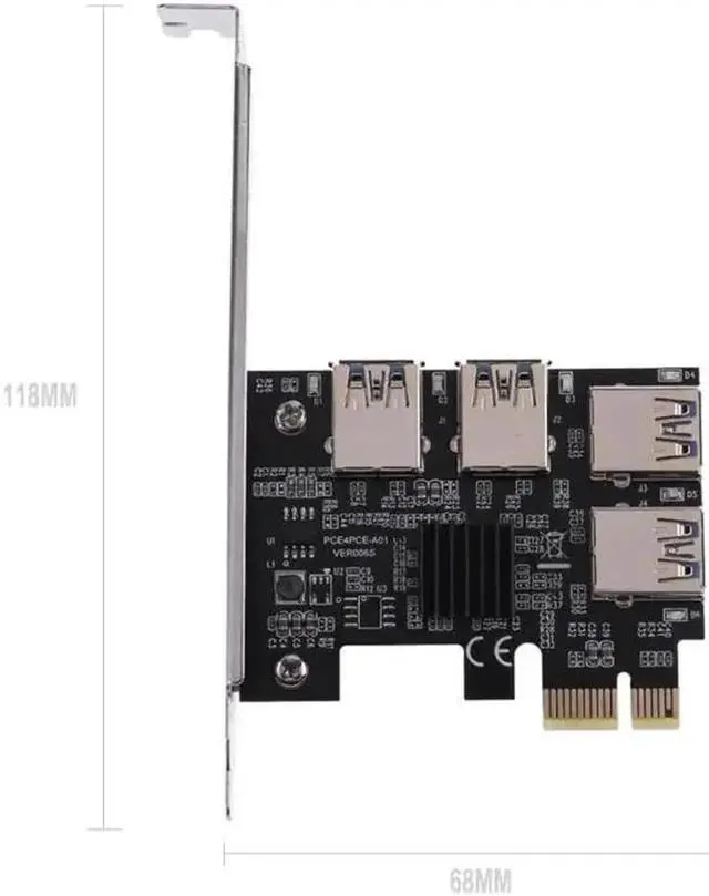 Alt view image 6 of 6 - 4 Port USB3.0 Riser Card Gold PCI-E 1 to 4 PCI Express 16X Slot External Adapter PCIe Multiplier Card+ 4pcs 6pin molex Riser set