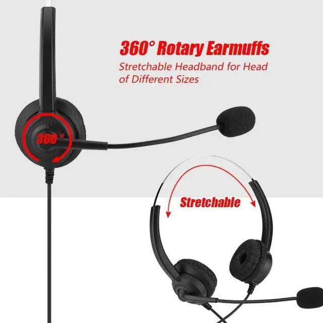Alt view image 6 of 6 - Aomoproing H300D Lossless Sound Call Center Headphones 360 Degrees Rotary Earmuffs Call Center Headset