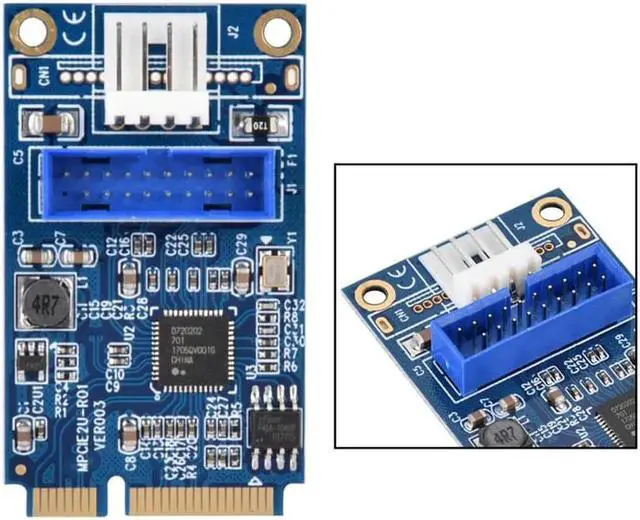 Alt view image 2 of 6 - MINI PCIE to USB 3.0 Adapter Card 4Pin Power Connector MINI PCI E to 19pin USB Front Panel 2 Ports USB 3.0 Expansion Card Riser