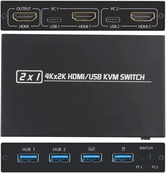 Alt view image 3 of 6 - Switch HDMI-compatible 2 Port Box USB 4K for Mouse Adaptive EDID / HDCP Printer Plug and Play and Shared Monitor Keyboard