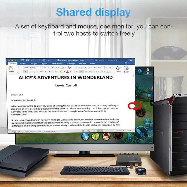 Alt view image 2 of 6 - Switch HDMI-compatible 2 Port Box USB 4K for Mouse Adaptive EDID / HDCP Printer Plug and Play and Shared Monitor Keyboard