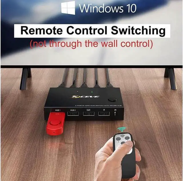 Alt view image 2 of 7 - 2 Ports HDMI KVM Switch, KVM Switch HDMI 2 Port USB 2.0 Switcher Box 2 in 1 Out HDMI Switch for 2 Computers Share Keyboard and Mouse Support 4K @30Hz, with Remote Control and 2 USB 2.0 Cable
