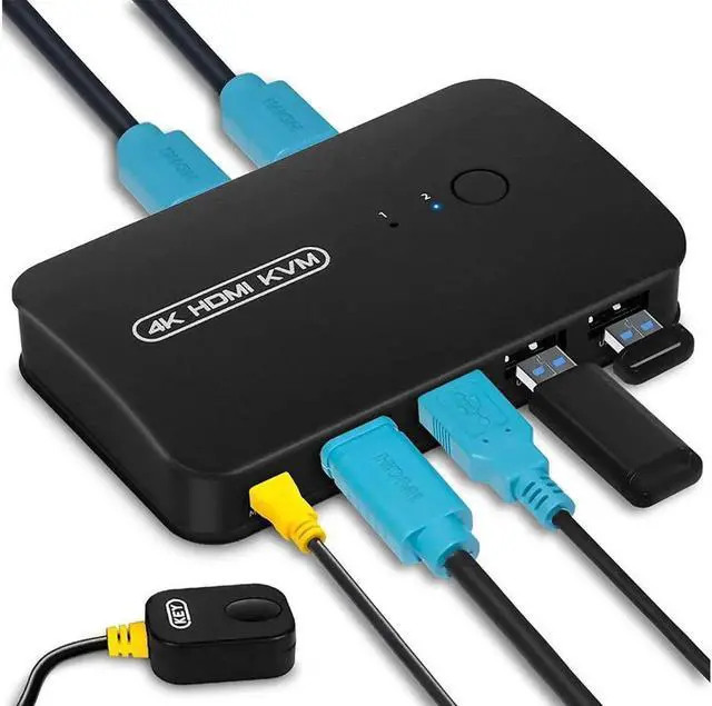 Main image of 2 Port HDMI USB KVM Switch Selector for 2 Computers Share Keyboard Mouse Printer and One HD 4K Monitor, with Wired Controller and 2 KVM Cables