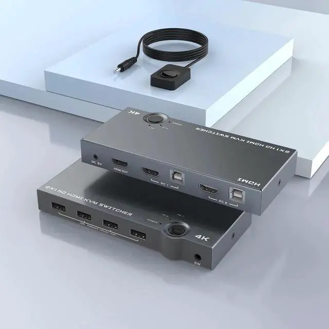 Main image of product 4 port usb 2.0 kvm switch 4k 60hz hdmi kvm switcher support 2 PC computer HDMI and USBS Output