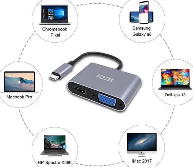 Alt view image 2 of 6 - 4K USB C to HDMI VGA (Thunderbolt 3 Compatible) Adapter for Samsung Note 9 s8 s9 Huawei P20/Pro Macbook Pro 2018/2017 iMac