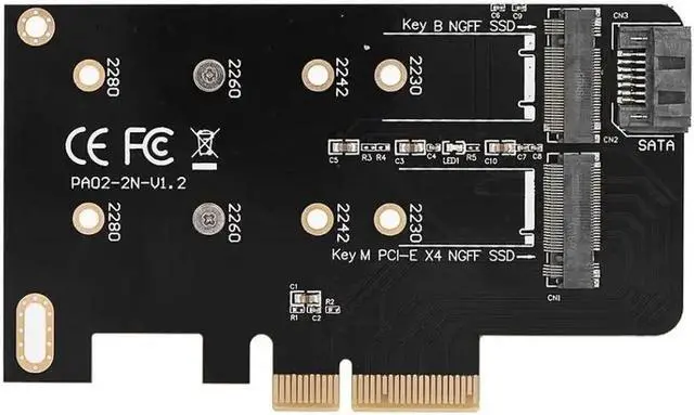 Main image of 2 Ports NGFF M.2 B + M Key To PCI-E 4X 3.0 Adapter Card SSD To PCI Express