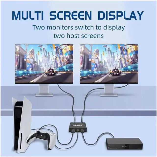 Alt view image 7 of 7 - 8K HDMI2.1 Switch & Splitter 2 In 2 Out Video Switcher 2*2 Video Matrix 8K@60Hz 4K@120Hz Splitter EDID Dynamic HDR Multi Screen