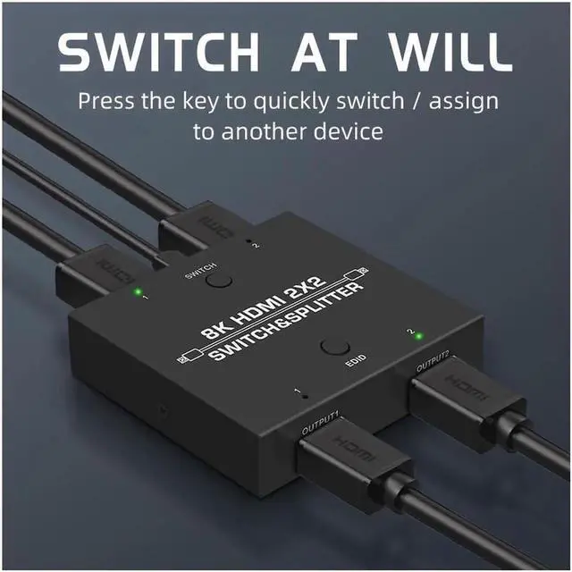 Alt view image 3 of 7 - 8K HDMI2.1 Switch & Splitter 2 In 2 Out Video Switcher 2*2 Video Matrix 8K@60Hz 4K@120Hz Splitter EDID Dynamic HDR Multi Screen