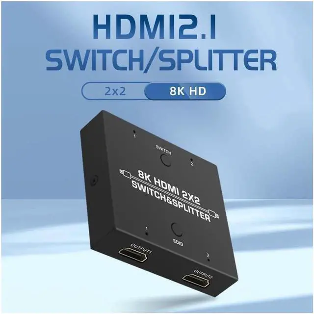 Alt view image 6 of 7 - 8K HDMI2.1 Switch & Splitter 2 In 2 Out Video Switcher 2*2 Video Matrix 8K@60Hz 4K@120Hz Splitter EDID Dynamic HDR Multi Screen
