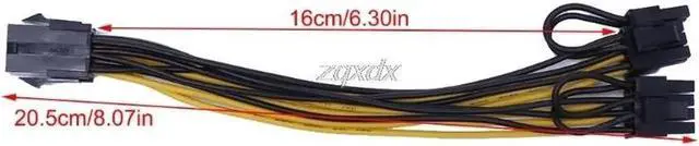 Alt view image 4 of 6 - PCI-E PCI Express 6Pin Female to Dual Double 2-Port 8Pin ( 6+2Pin ) Male F/M Adapter GPU Video Card Power Cable 18AWG 20cm