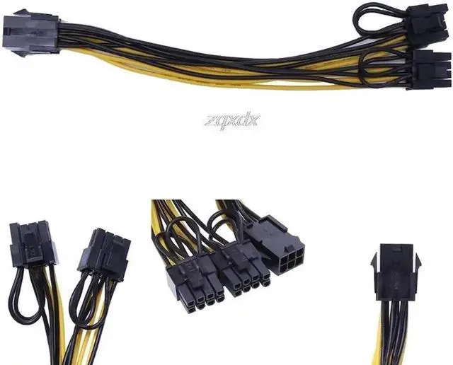 Main image of PCI-E PCI Express 6Pin Female to Dual Double 2-Port 8Pin ( 6+2Pin ) Male F/M Adapter GPU Video Card Power Cable 18AWG 20cm