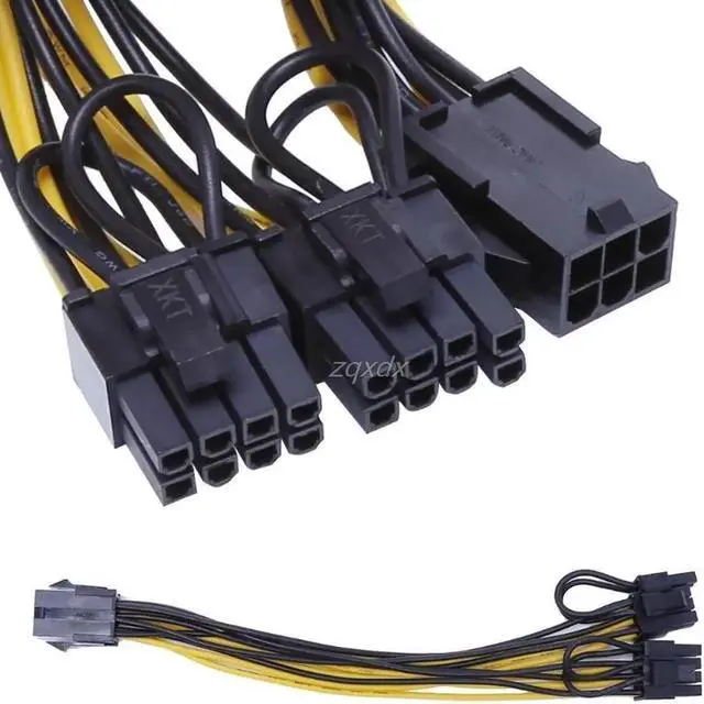 Alt view image 6 of 6 - PCI-E PCI Express 6Pin Female to Dual Double 2-Port 8Pin ( 6+2Pin ) Male F/M Adapter GPU Video Card Power Cable 18AWG 20cm