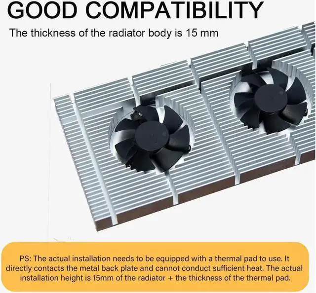 Alt view image 6 of 7 - GPU Backplate Radiator Memory Cooler Aluminum Panel + Dual PWM Fan VRAM Heatsink Graphics Card Backplane For RTX 3090 3080 3070 Radiator With 0.5mm Thermal Pad 600