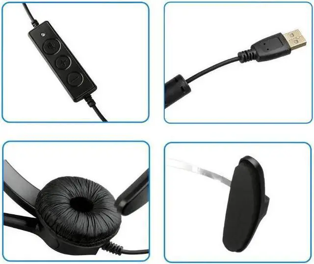 Alt view image 3 of 4 - Aomoproing Call Center Noise Cancelling Corded Monaural Headset Headphone with Mic Mircrophone with USB Plug, Volume Control and Mute