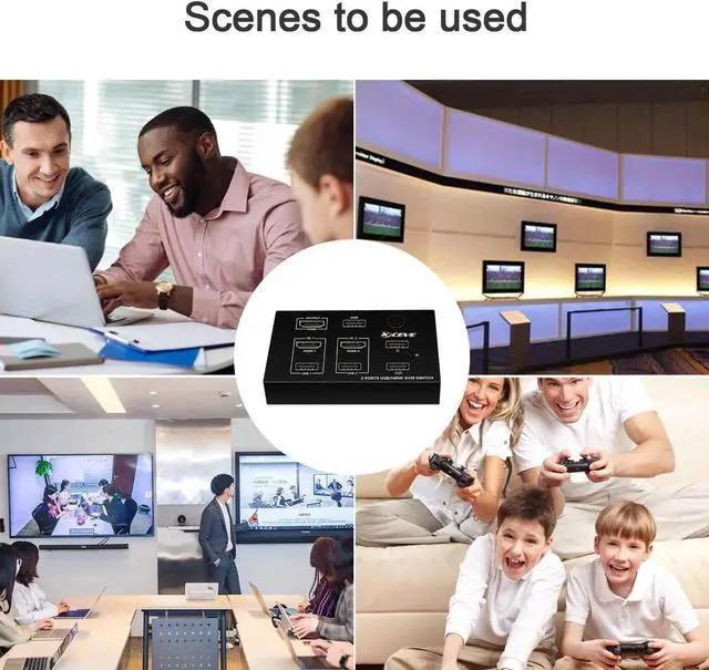 Alt view image 2 of 5 - Wall-Mounted 2 In 1 Out USB HD KVM Switch Box for 2PC Sharing Keyboard Mouse Printer Plug Paly Video Display USB Swltch Splitter