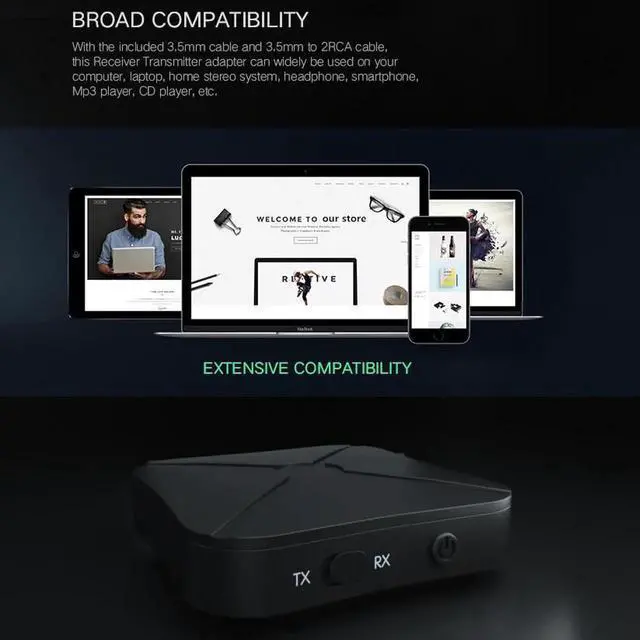 Alt view image 3 of 6 - 2 in 1 Bluetooth Transmitter 4.2 3.5mm AUX Wireless Audio Receiver Adapter for TV Headphone Speaker Playstation 4 Car Mp3 Player