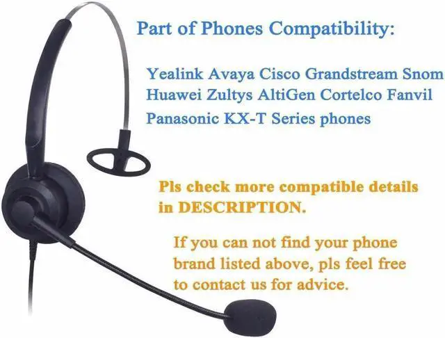 Alt view image 3 of 6 - Aomoproing Wantek mono Call Center Headphone Headset with Mic RJ11 for Avaya 1608 1616 9620 9630 9640 9640G and 9650 Telephone IP Phones
