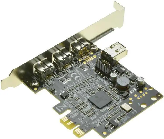 Alt view image 2 of 6 - 3 ports 1394B + 1 shared 6Pin 1394A PCI-e Controller card PCIe to external Firewire 800 IEEE 1394b Port