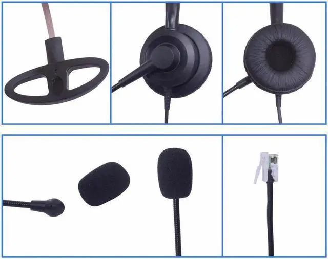 Alt view image 6 of 6 - Aomoproing Wantek Call Center Headset Headphone with Mic for Avaya 1416 2420 5410 Aastra 6757i Mitel 5330 NEC Aspire DT300 IP Telephones