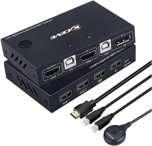 Main image of HDMI KVM Switch, DP+HDMI 2 Port KVM Switch, HDMI and Displayport USB Switch for 2 Computers Share One Set Keyboard Mouse Printer and One Monitor, 4K @30Hz with DP to HDMI Function