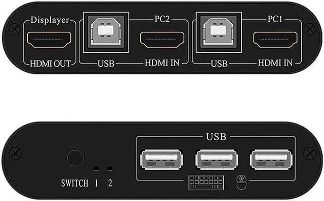 Alt view image 6 of 6 - 4K HDMI KVM Switch 2 In 1 Out 3 USB Port HDMI1.4 KVM Switcher Splitter for Keyboard Mouse Printer Monitor For 2 PC Sharing