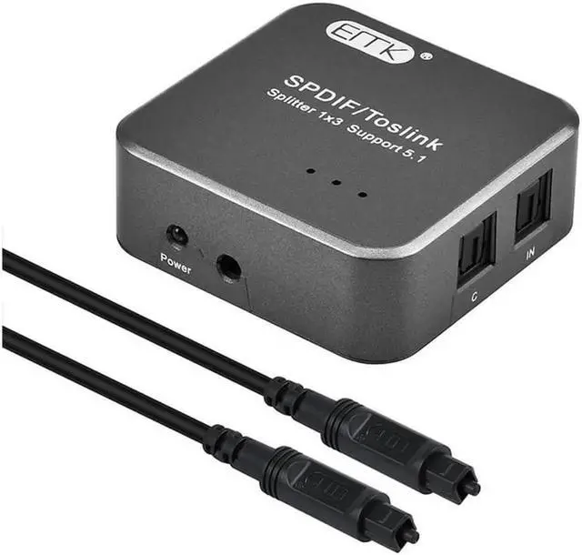 Main image of Audio Splitter Digital SPDIF Toslink Splitter 1 Input 3 Output Optical Splitter Adapter Box support 5.1 Speaker DVD (3 Simultaneous Outputs)