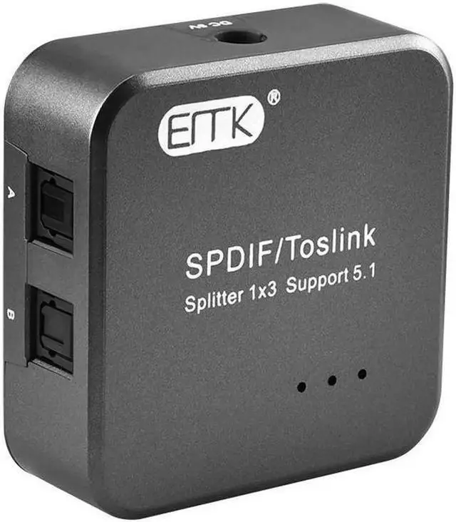 Alt view image 2 of 4 - Audio Splitter Digital SPDIF Toslink Splitter 1 Input 3 Output Optical Splitter Adapter Box support 5.1 Speaker DVD (3 Simultaneous Outputs)