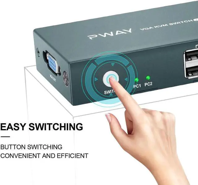 Main image of 2 Port VGA KVM Switch VGA with 2PC Computers Sharing 1 Keyboard Mouse Monitor for Working Video Meeting Teaching Conference