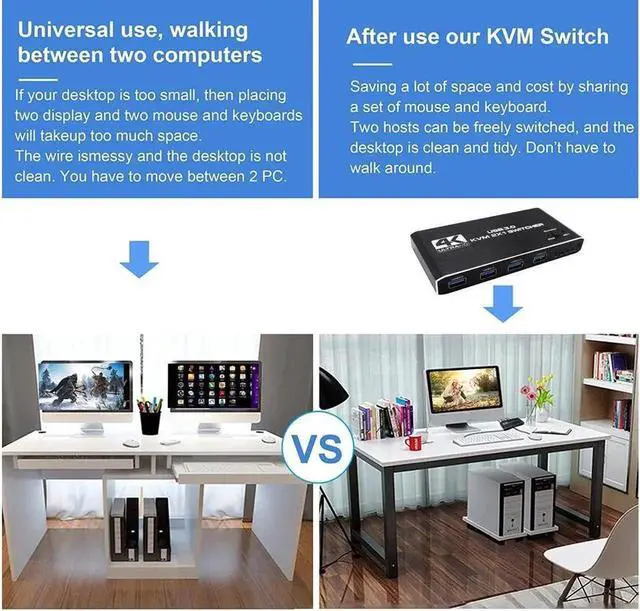 Alt view image 2 of 7 - 4K@60 USB KVM Switch USB 3.0 Switcher HDMI KVM Switch 2 In 1 Out for 2 PC Sharing Keyboard and Mouse EDID / HDCP Printer