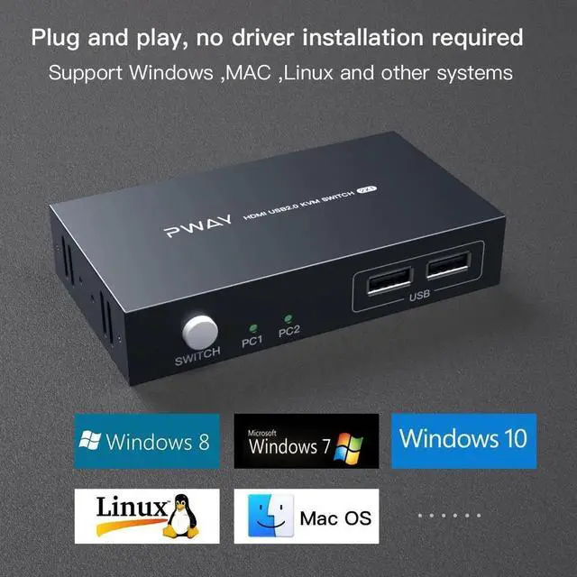 Alt view image 3 of 6 - USB KVM Switch HDMI Splitter Keyboard And Mouse Switch HD 4K@30Hz 2 In 1 Out With 4PC USB Port Hub For PC Macbook Laptop