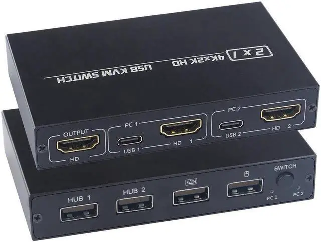 Main image of 4K KVM Switch HDMI-compatible 2 Port Box For Computer Cable Keyboard Mouse share EDID / HDCP Printer Plug and Play