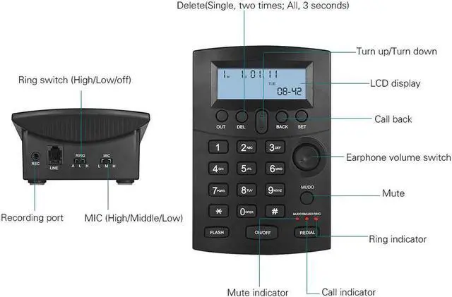 Alt view image 3 of 6 - Aomoproing HST-8000 Telefon Headset Telephone Telefone Call Center Telephone Set With Protecting Earphone Flexible Microphone LCD Display