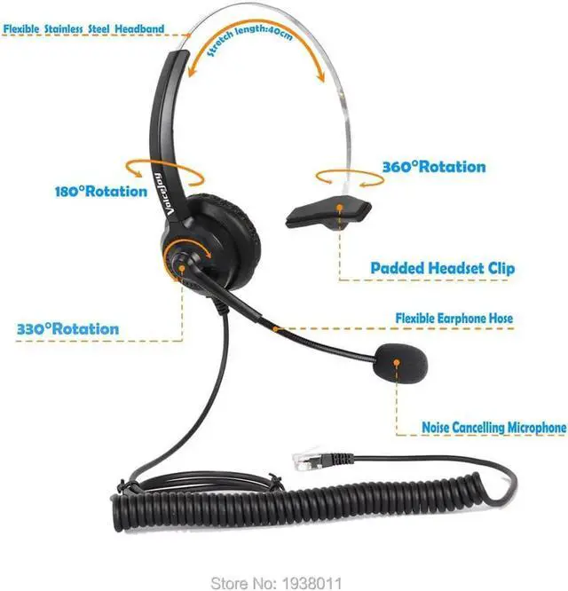 Alt view image 4 of 6 - Aomoproing Volume and Mute headset with RJ9 plug office phone Headset for ALL Call Center Phones AVAYA 2400 4600 series Nortel Mitel Aspire