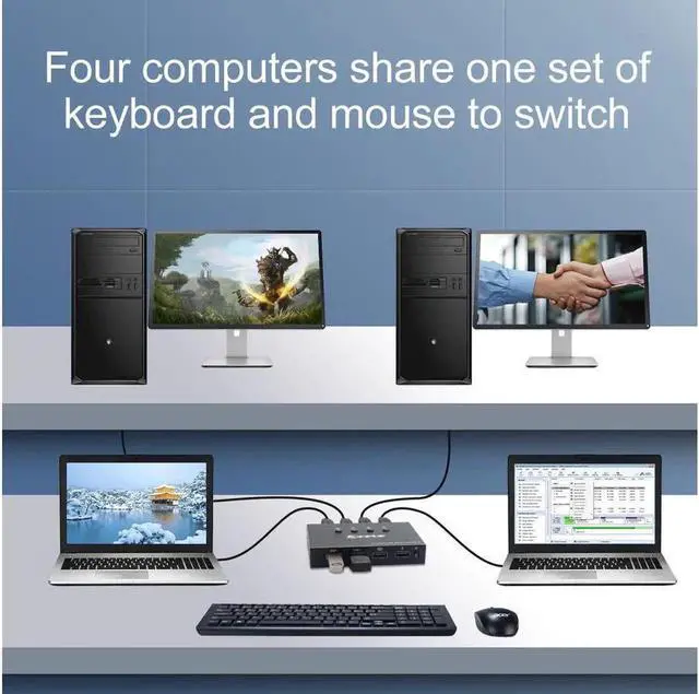 Alt view image 7 of 7 - USB 2.0 KVM Switch Splitter Box 4 in 4 Out USB KVM Switch, 4 PCs Sharing 4 USB Devices 2.0 Switch Switcher For PC Computer Printer Keyboard Mouse