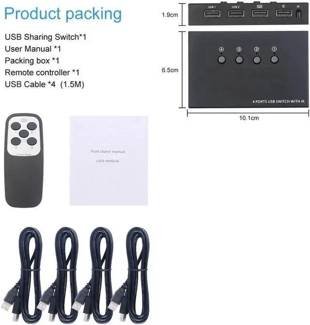 Main image of USB 2.0 KVM Switch Splitter Box 4 in 4 Out USB KVM Switch, 4 PCs Sharing 4 USB Devices 2.0 Switch Switcher For PC Computer Printer Keyboard Mouse