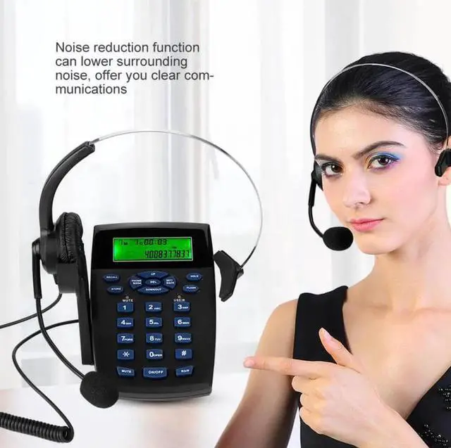 Alt view image 6 of 6 - Aomoproing Headset Telephone Caller ID Display Function Call Center Telephone Noise Cancelling Headset for Office