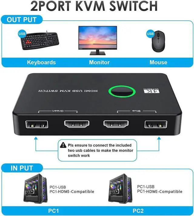 Alt view image 5 of 6 - HDMI-Compatible USB KVM Switch Connector USB 3.0 Switcher 2 PC Sharing 4 Device USB Hub For Monitor Keyboard Mouse Printer