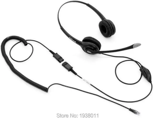 Alt view image 2 of 5 - Aomoproing Volume+Mute+ Binaural RJ9/RJ10 plug headset wtih QD (Quick Disconnect) cable Noise canceling Telephone headset for call center