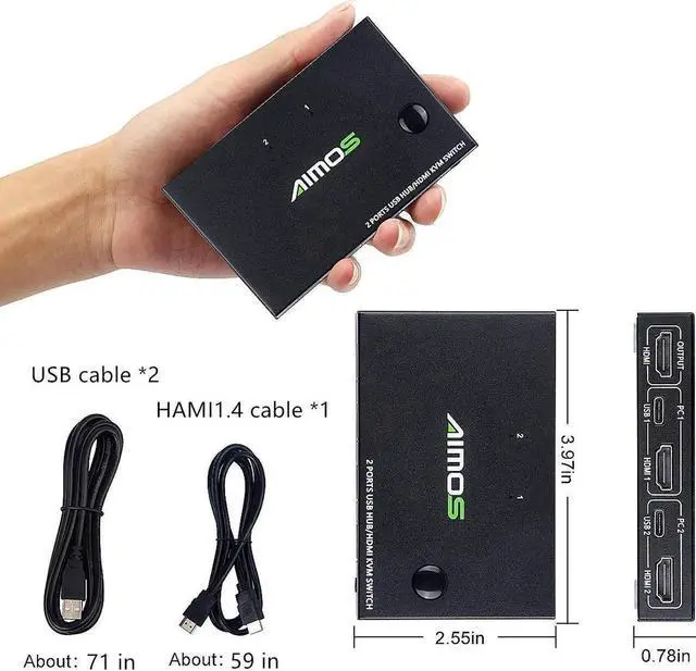 Main image of 2 Ports USB HDMI KVM Switch Box Video Display USB Switch Splitter For 2 PC Sharing Keyboard Mouse Printer Plug And Paly