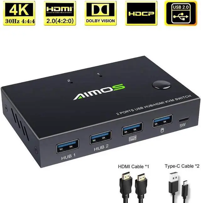 Alt view image 5 of 6 - 2 Ports USB HDMI KVM Switch Box Video Display USB Switch Splitter For 2 PC Sharing Keyboard Mouse Printer Plug And Paly