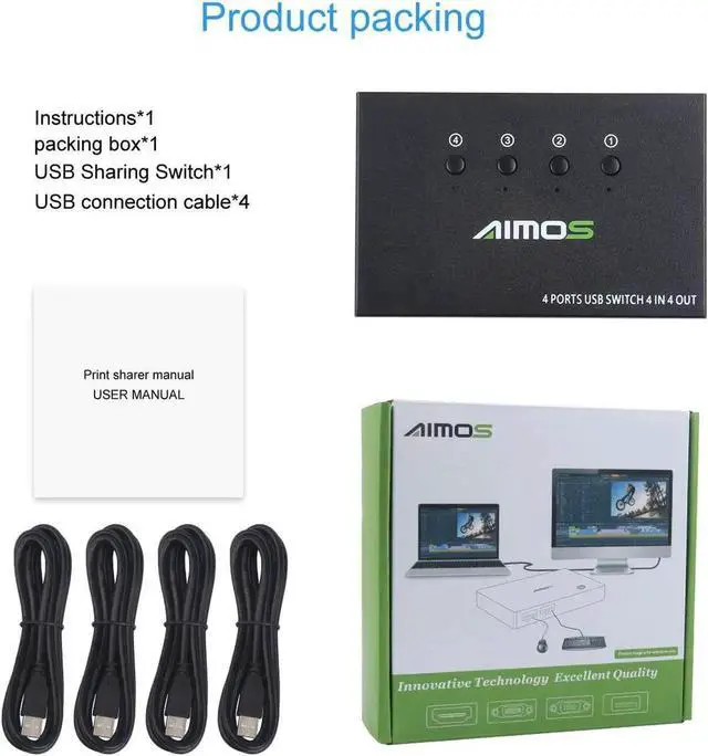 Alt view image 6 of 6 - 2 Ports USB HDMI KVM Switch Box Video Display USB Switch Splitter For 2 PC Sharing Keyboard Mouse Printer Plug And Paly