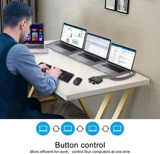 Alt view image 3 of 6 - 2 Ports USB HDMI KVM Switch Box Video Display USB Switch Splitter For 2 PC Sharing Keyboard Mouse Printer Plug And Paly