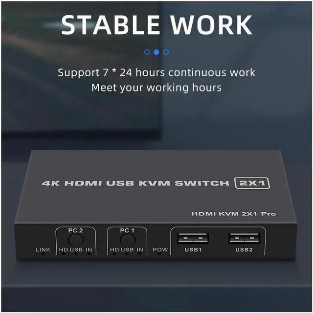 Alt view image 4 of 6 - 2 Ports HDMI KVM Switch USB HDMI KVM Switcher 4Kx2K@30Hz HDMI 1.4 for 2 Computer host sharing Monitor Mouse Keyboard Hub USB Device for PC Laptop Win7 Win10 MAC