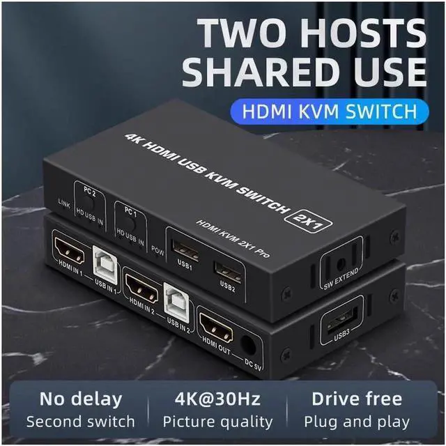 Alt view image 5 of 6 - 2 Ports HDMI KVM Switch USB HDMI KVM Switcher 4Kx2K@30Hz HDMI 1.4 for 2 Computer host sharing Monitor Mouse Keyboard Hub USB Device for PC Laptop Win7 Win10 MAC